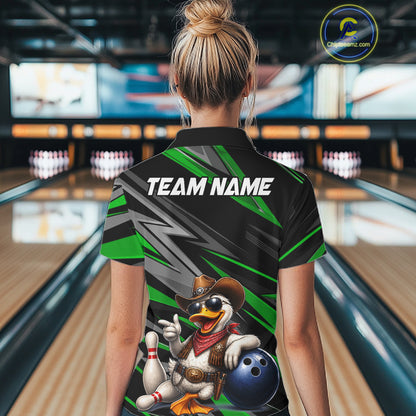 Personalized Team Jersey Women's Custom Cowboy Duck Bowling Polo & 1/4 Zip Shirt |Green NHT1205