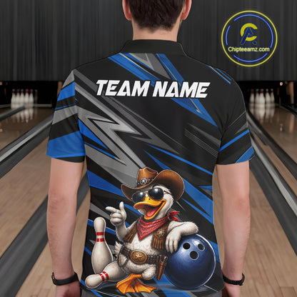 Personalized Team Jersey Men's Custom Cowboy Duck Bowling Polo & 1/4 Zip Shirt |Blue NHT1206