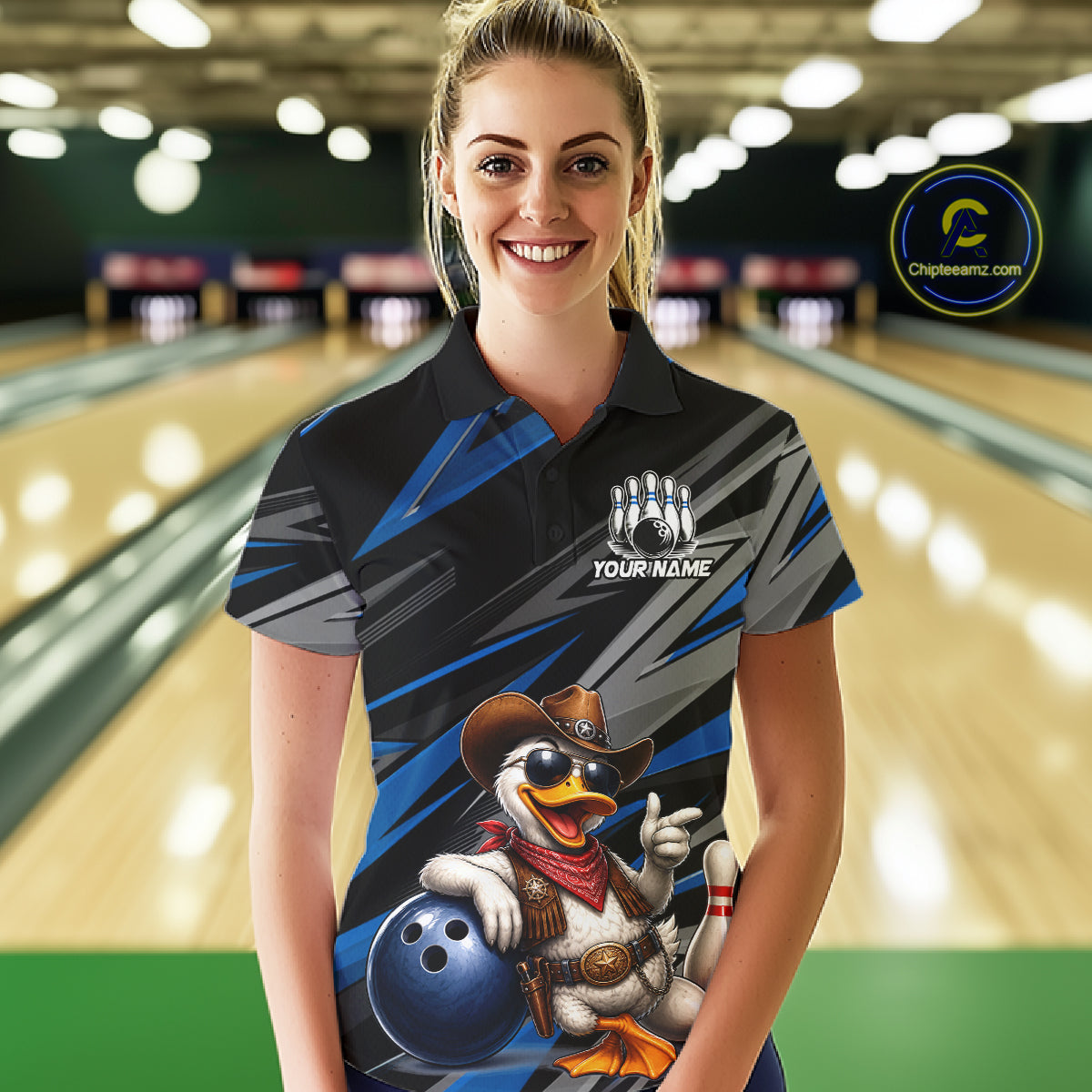Personalized Team Jersey Women's Custom Cowboy Duck Bowling Polo & 1/4 Zip Shirt |Blue NHT1206