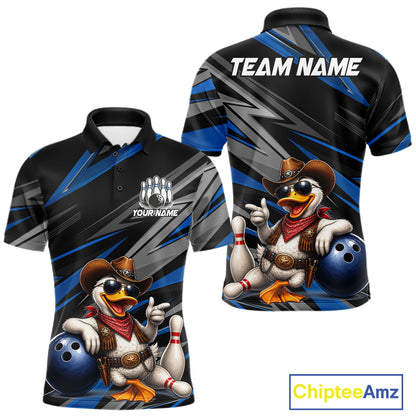 Men's personalized cowboy duck bowling jersey – blue close-up