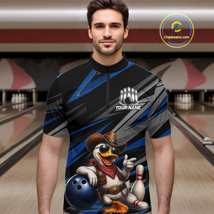 Personalized Team Jersey Men's Custom Cowboy Duck Bowling Polo & 1/4 Zip Shirt |Blue NHT1206