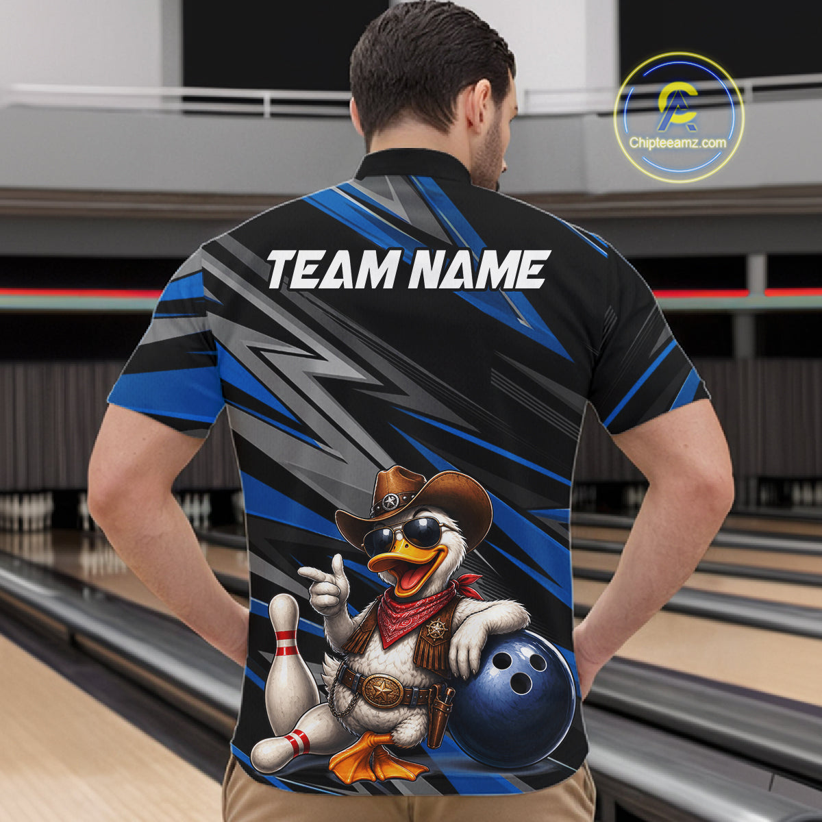 Personalized Team Jersey Men's Custom Cowboy Duck Bowling Polo & 1/4 Zip Shirt |Blue NHT1206