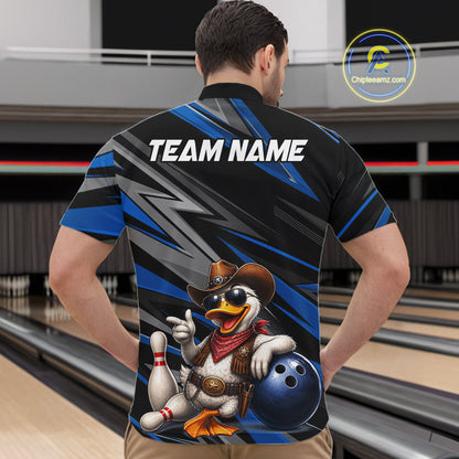 Personalized Team Jersey Men's Custom Cowboy Duck Bowling Polo & 1/4 Zip Shirt |Blue NHT1206