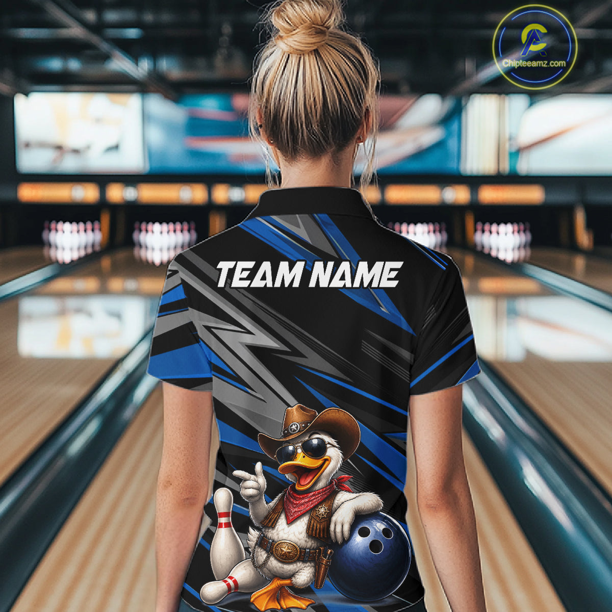 Personalized Team Jersey Women's Custom Cowboy Duck Bowling Polo & 1/4 Zip Shirt |Blue NHT1206