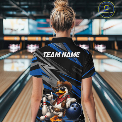 Personalized Team Jersey Women's Custom Cowboy Duck Bowling Polo & 1/4 Zip Shirt |Blue NHT1206