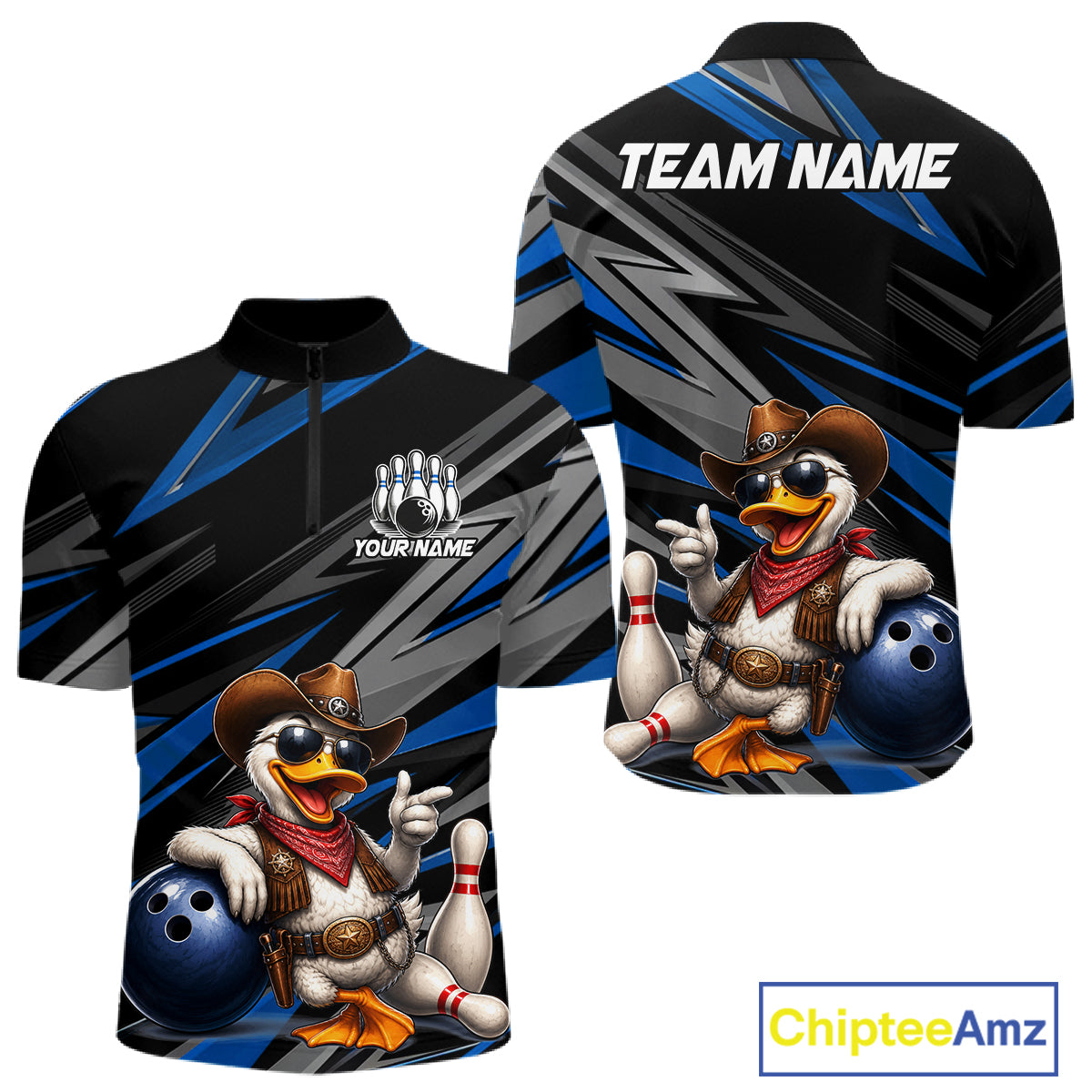 Men's blue cowboy duck bowling quarter zip – lightweight breathable team jersey