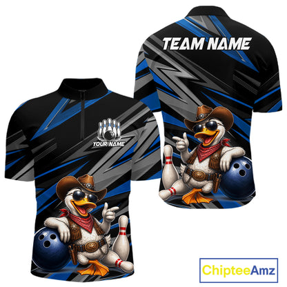 Men's blue cowboy duck bowling quarter zip – lightweight breathable team jersey