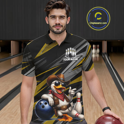 Personalized Team Jersey Men's Custom Cowboy Duck Bowling Polo & 1/4 Zip Shirt |Yellow NHT1207