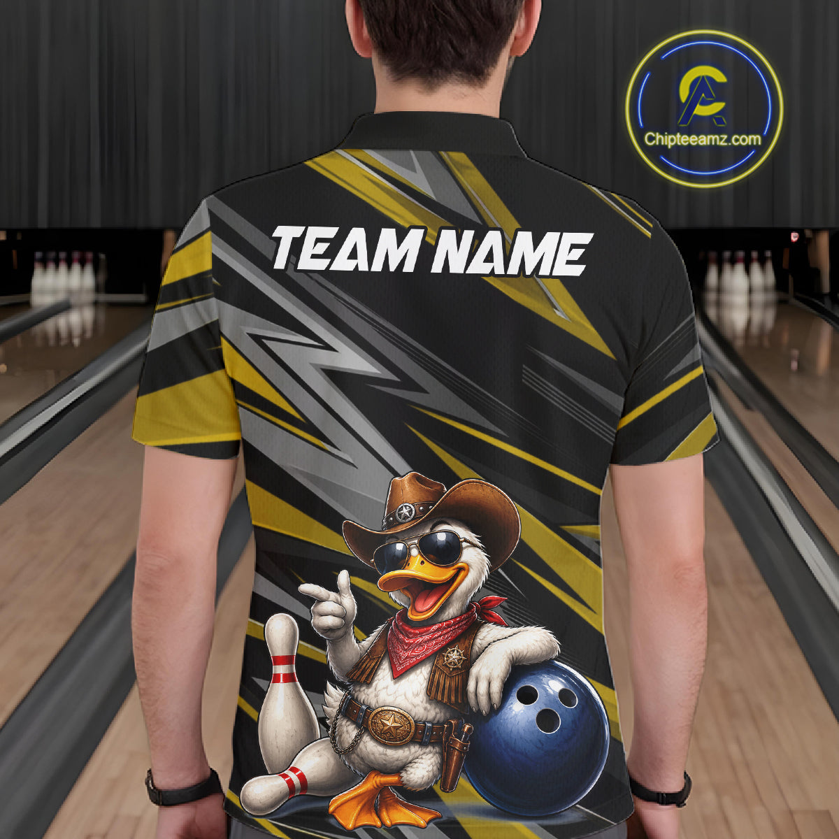 Personalized Team Jersey Men's Custom Cowboy Duck Bowling Polo & 1/4 Zip Shirt |Yellow NHT1207