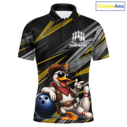 Men's custom cowboy duck bowling polo shirt – yellow front view
