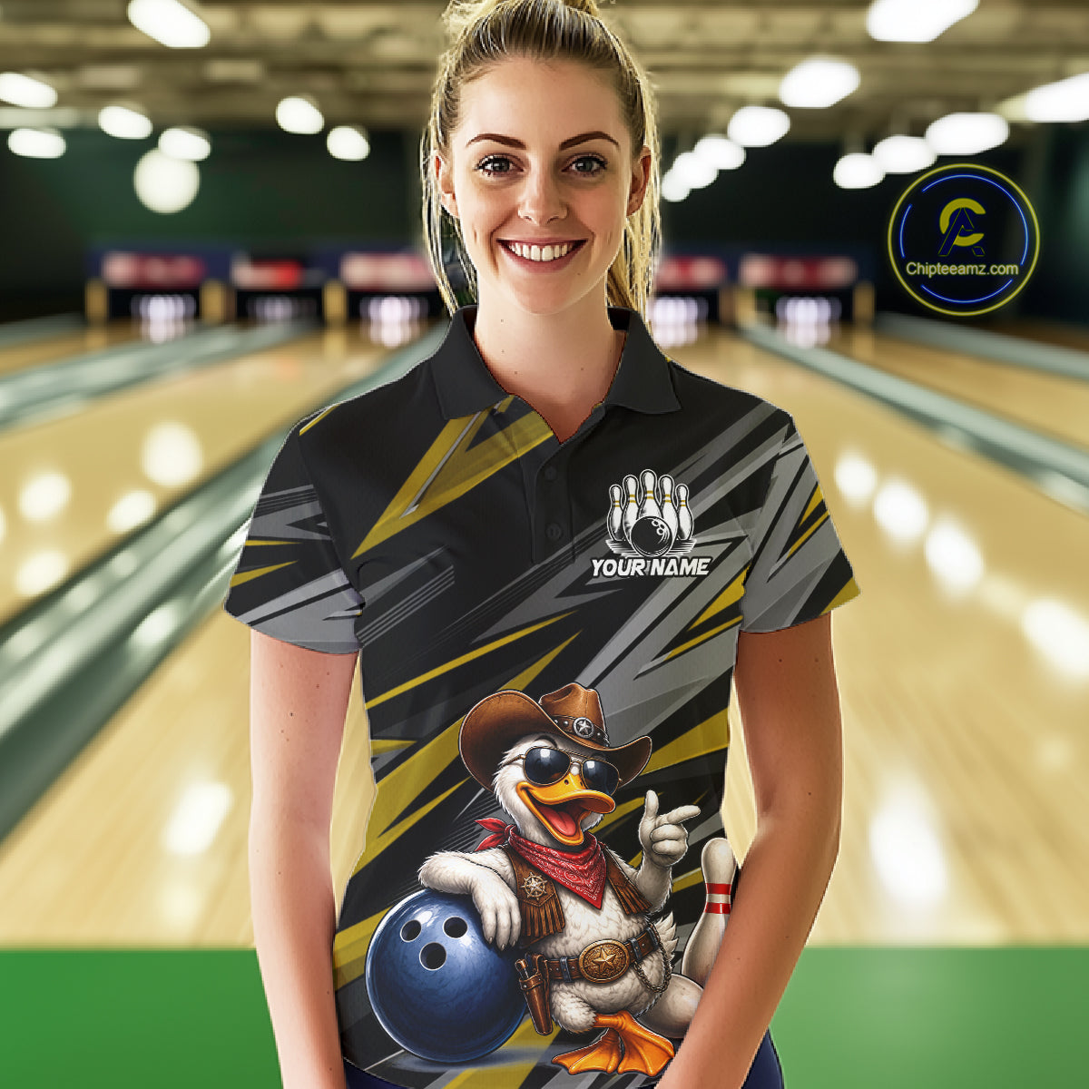 Personalized Team Jersey Women's Custom Cowboy Duck Bowling Polo & 1/4 Zip Shirt |Yellow NHT1207