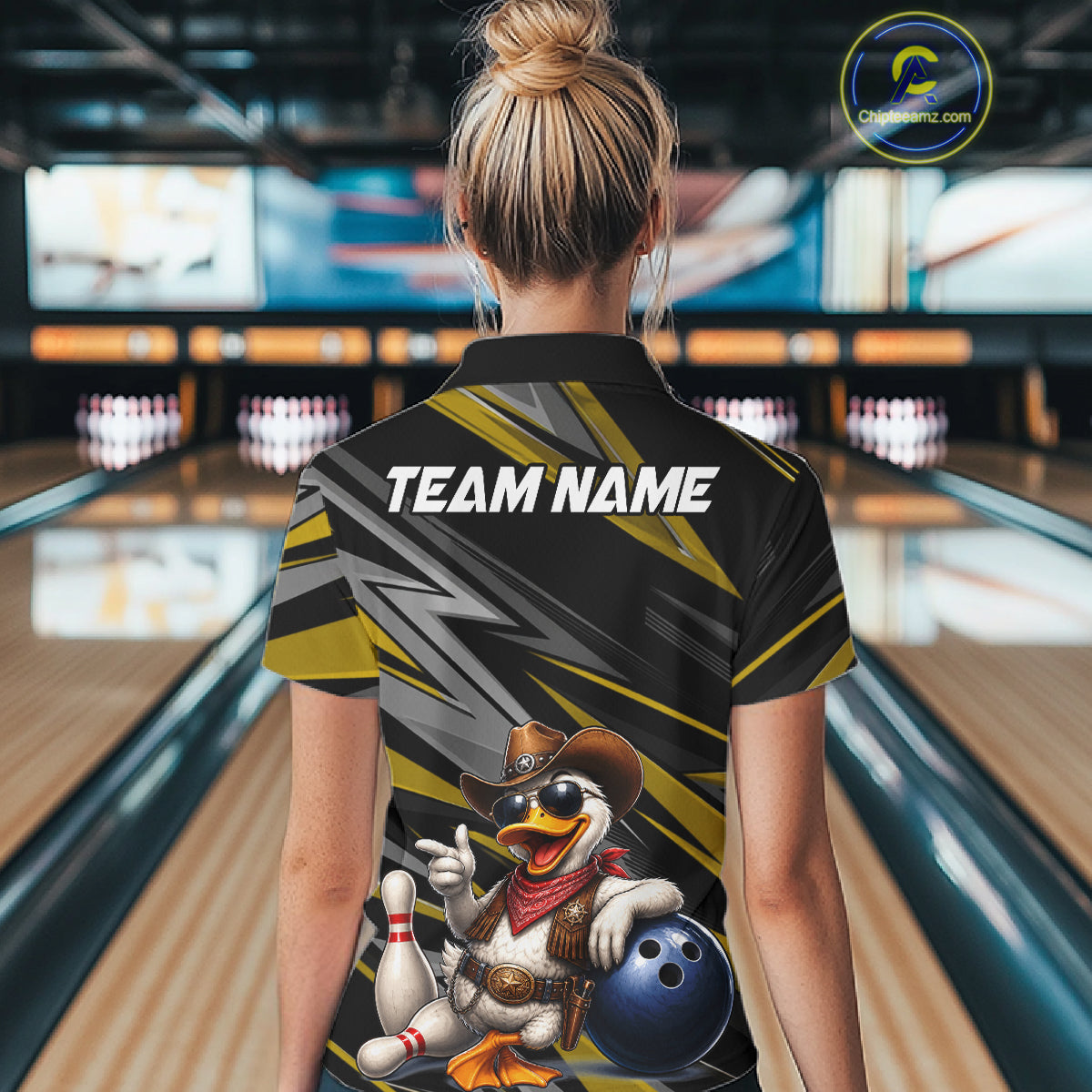 Personalized Team Jersey Women's Custom Cowboy Duck Bowling Polo & 1/4 Zip Shirt |Yellow NHT1207