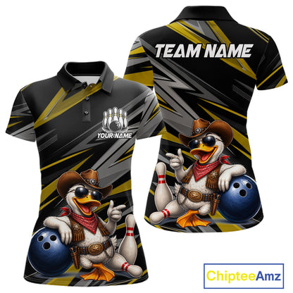 Women's personalized cowboy duck bowling jersey – yellow close-up