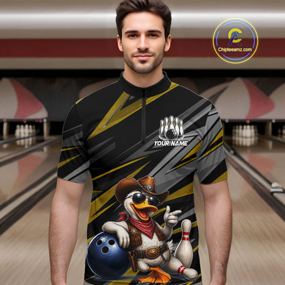 Personalized Team Jersey Men's Custom Cowboy Duck Bowling Polo & 1/4 Zip Shirt |Yellow NHT1207
