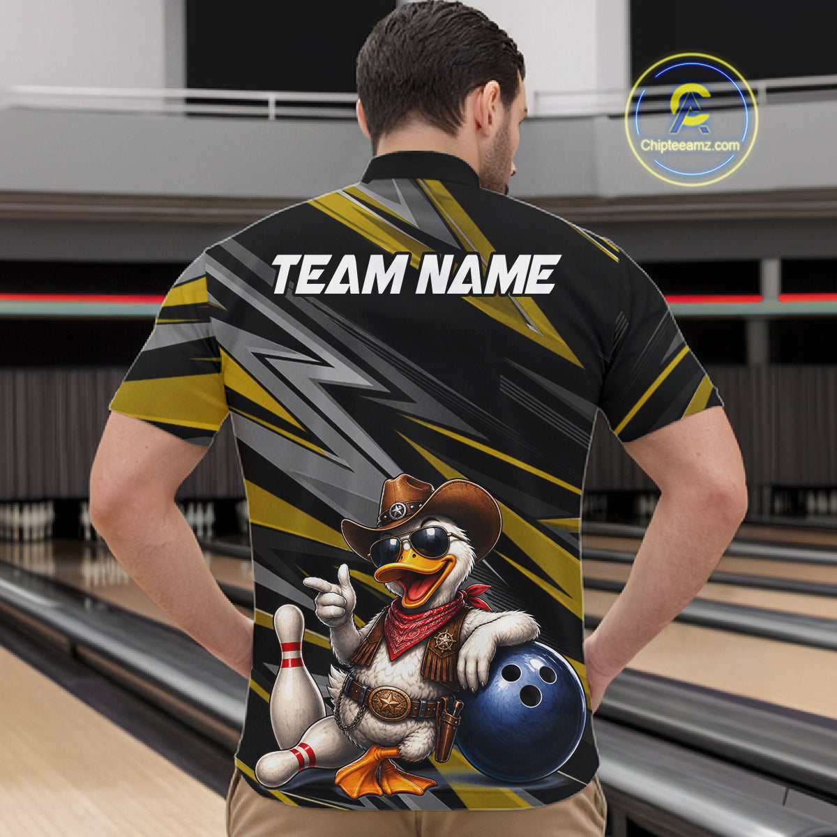 Personalized Team Jersey Men's Custom Cowboy Duck Bowling Polo & 1/4 Zip Shirt |Yellow NHT1207