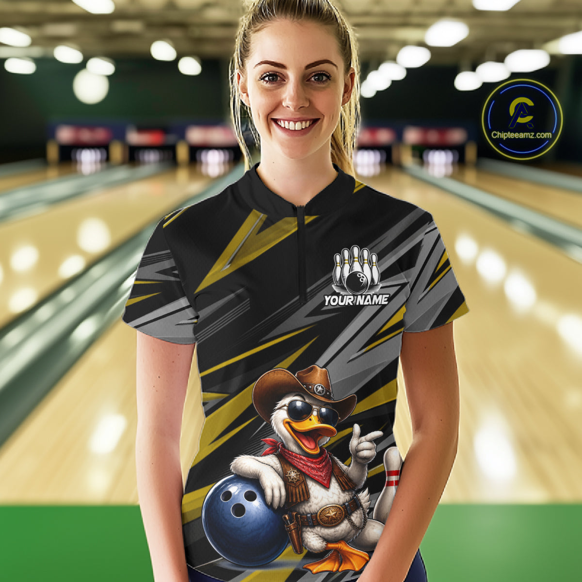 Personalized Team Jersey Women's Custom Cowboy Duck Bowling Polo & 1/4 Zip Shirt |Yellow NHT1207