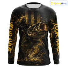 Load image into Gallery viewer, Yellow Grim Reaper Bass Fishing Jersey long sleeve with largemouth bass graphic and performance fit