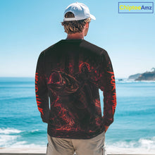 Load image into Gallery viewer, Grim Reaper Bass Fishing Jersey, Largemouth Bass Long Sleeve Performance Fishing Shirt|Red NHT1212