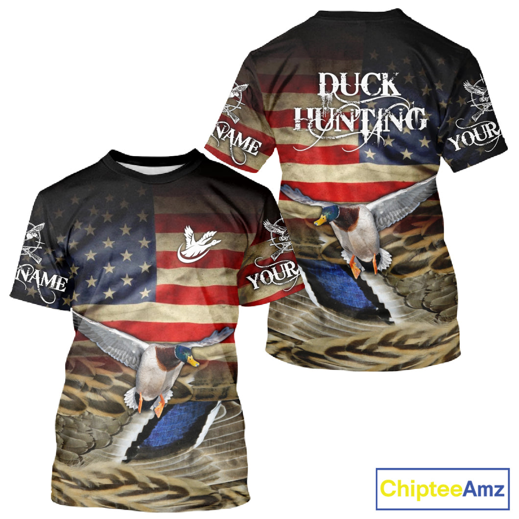 Duck Hunting Waterfowl Camo US Flag, Duck Hunting Gifts, Duck Hunting Shirt NHT294