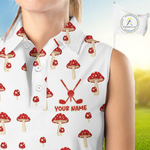 Load image into Gallery viewer, Funny Mushroom Sleeveless Womens Golf Polo Shirt, Personalized Mushroom Red White Pattern Golf Jersey NHT888