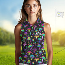 Load image into Gallery viewer, Funny Neon Mushroom Pattern Sleeveless Womens Golf Polo Shirt – Custom Name, Team Name For Golfer NHT889
