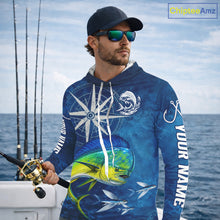 Load image into Gallery viewer, Mahi Mahi Fishing Shirt Long Sleeve Hooded Gift For Men – Deep Sea Angler Ocean Compass Design