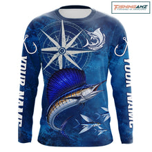 Load image into Gallery viewer, Sailfish Fishing Shirt Long Sleeve Gift For Men – Deep Sea Angler Ocean Compass Design 
