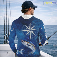 Load image into Gallery viewer, Marlin Fishing Shirt Long Sleeve Hooded Gift For Men – Deep Sea Angler Ocean Compass Design