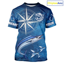 Load image into Gallery viewer, Wahoo Short Sleeve Fishing T-Shirts Gift For Men – Deep Sea Angler Ocean Compass Design
