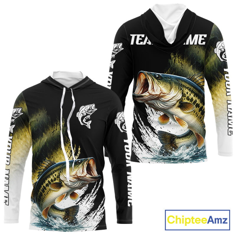 Largemouth Bass Fishing Shirts Hooded Long Sleeve For Men, Beautiful Bass Fishing Shirts  NHT529