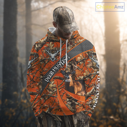 Orange Camo Deer Hunting Shirt 3D All Over Print Personalized Team Name Gift for Hunters NHT12