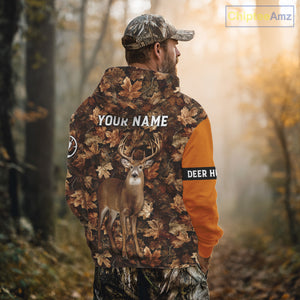 Whitetail Deer Hunting Orange and Autumn Camo Shirts, Personalized Hunting Shirt NHT212