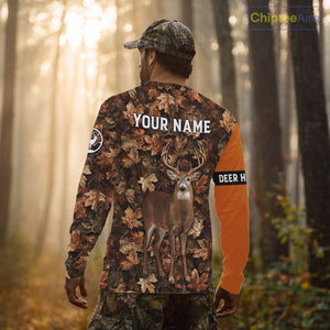 Whitetail Deer Hunting Orange and Autumn Camo Shirts, Personalized Hunting Shirt NHT212