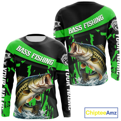 Custom Largemouth Bass Fishing Jerseys, Largemouth Bass Fishing Shirts Long Sleeve For Men|Green NHT727