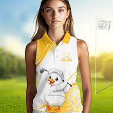 Load image into Gallery viewer, Funny Duck Swing Womens Sleeveless Golf Polo Shirt, Cute Duck Print Shirt, Sporty Animal Golf Gift NHT1220
