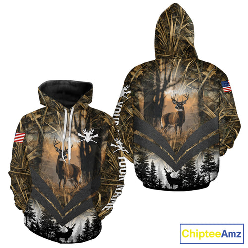 Deer Hunting Shirt US Flag 3D All Over Print, Custom Name Personalized Gift NHT298