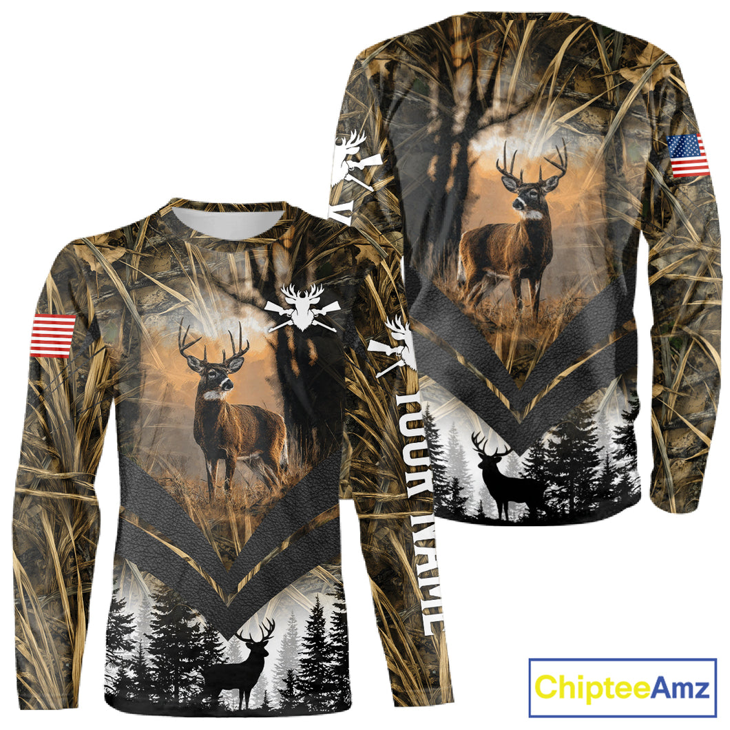 Deer Hunting Shirt US Flag 3D All Over Print, Custom Name Personalized Gift NHT298