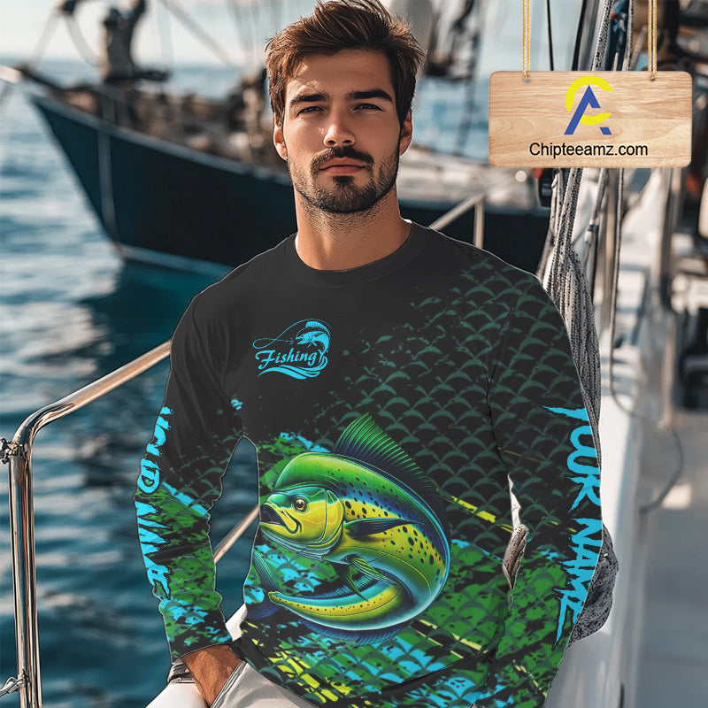 Mahi Mahi Fishing Custom 3D UV Protection Fishing Shirt, Mahi Mahi Long Sleeve Fishing Shirt NHT409