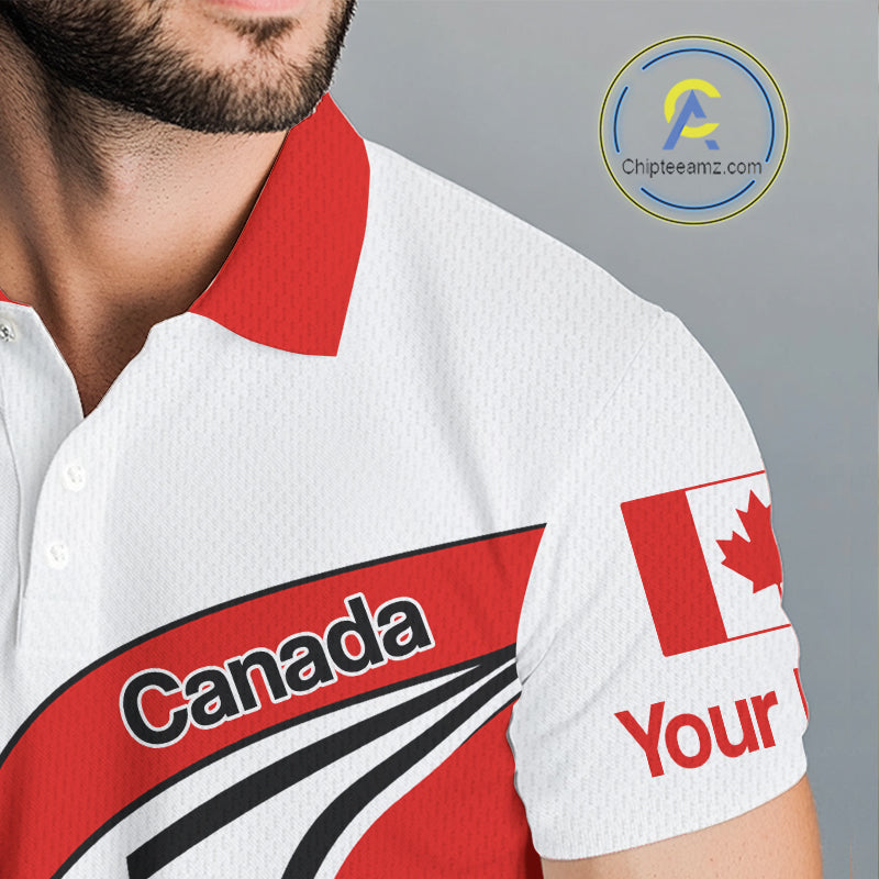 Personalized White And Red Canada Flag Mens Golf Polo Shirt, Patriotic Gifts For Golf Lover NHT735
