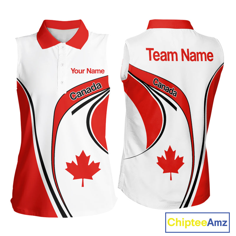 Personalized White And Red Canada Flag Sleeveless Womens  Golf Polo Shirt, Patriotic Gifts For Golf Lover  NHT735