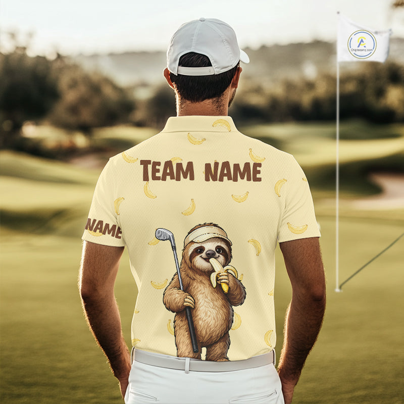 Funny Sloth Banana Mens Golf Polo Shirt Custom Golf Jerseys, Golf Apparel Gift For Golf Lovers NHT907