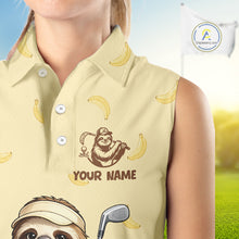 Load image into Gallery viewer, Funny Sloth Banana Womens Sleeveless Golf Polo Shirt Custom Golf Jerseys, Golf Apparel Gift For Golf Lovers NHT907