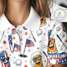 Load image into Gallery viewer, Custom Patriotic Womens Golf Polo Shirt With Beer Print – Personalized USA Golf Team Polo 