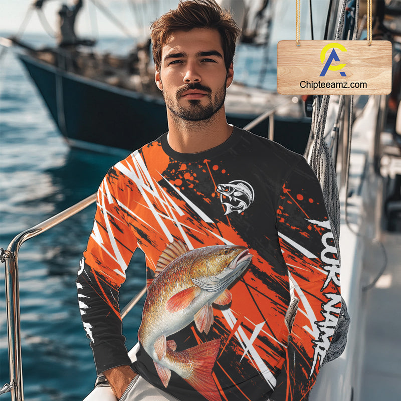 Personalized Redfish Fishing Tournament , Red Drum Saltwater Fishing Shirts Long Sleeve NHT467