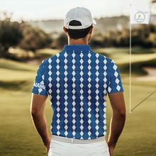 Load image into Gallery viewer, Mens Golf Polo Shirt Custom Photo Face Blue Argyle Plaid Pattern, Father's Day Golfing Gifts NHT742
