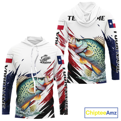 Custom Texas Flag Crappie Fishing Shirts, Texas Crappie Fishing Shirts Long Sleeve Hooded For Team NHT910