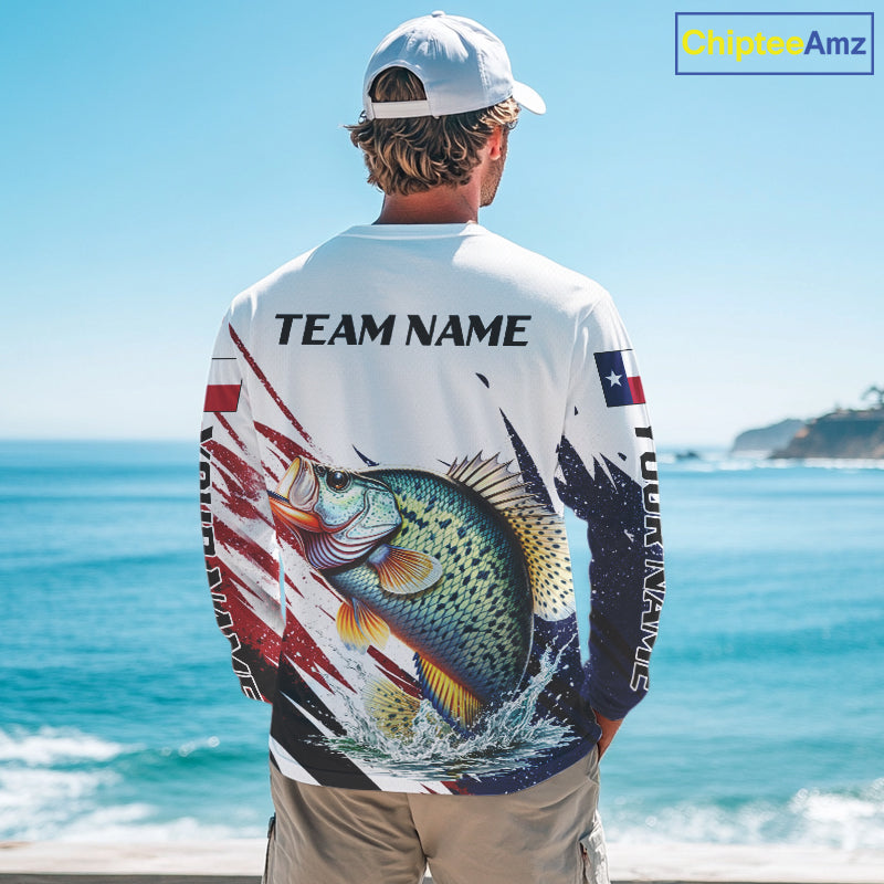 Custom Texas Flag Crappie Fishing Shirts, Texas Crappie Fishing Shirts Long Sleeve For Team NHT910