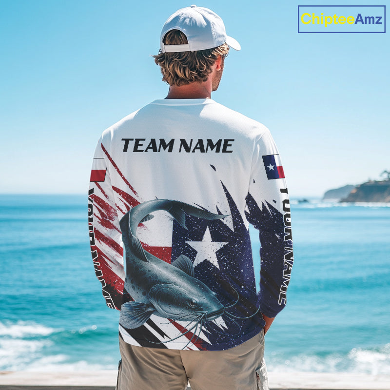Custom Texas Flag Catfish Fishing Shirts, Texas Catfish Fishing Shirts Long Sleeve For Team NHT912