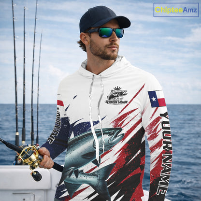 Custom Texas Flag Chinook Salmon Fishing Shirts, Texas Chinook Salmon Fishing Shirts Long Sleeve Hooded For Team NHT914