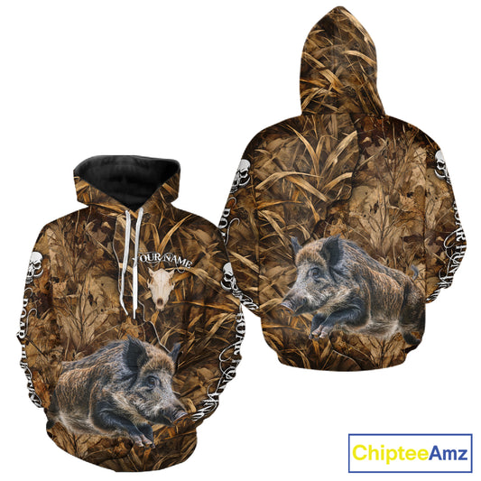 Personalized Wild Hog Hunting Camo Full Printing Shirts, Boar Hunting Gifts, Hunting Season NHT125
